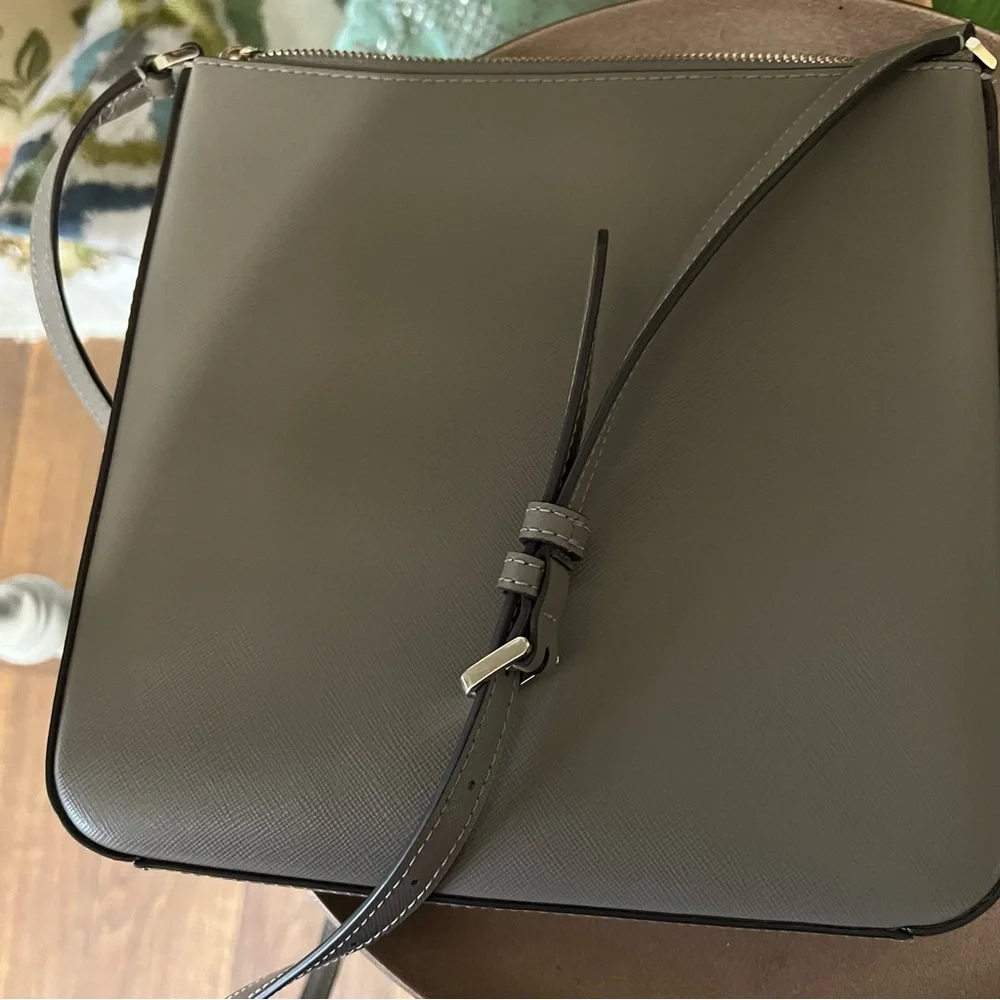 Kate Spade Gray Sadie North South Leather Zip Top Crossbody Bag